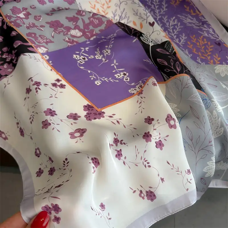 Silk Satin Hair Scarf Women Handkerchief Print Female Head Bandana Small Neck Muffler Hijab Lady Girl 70*70cm Square Shawls