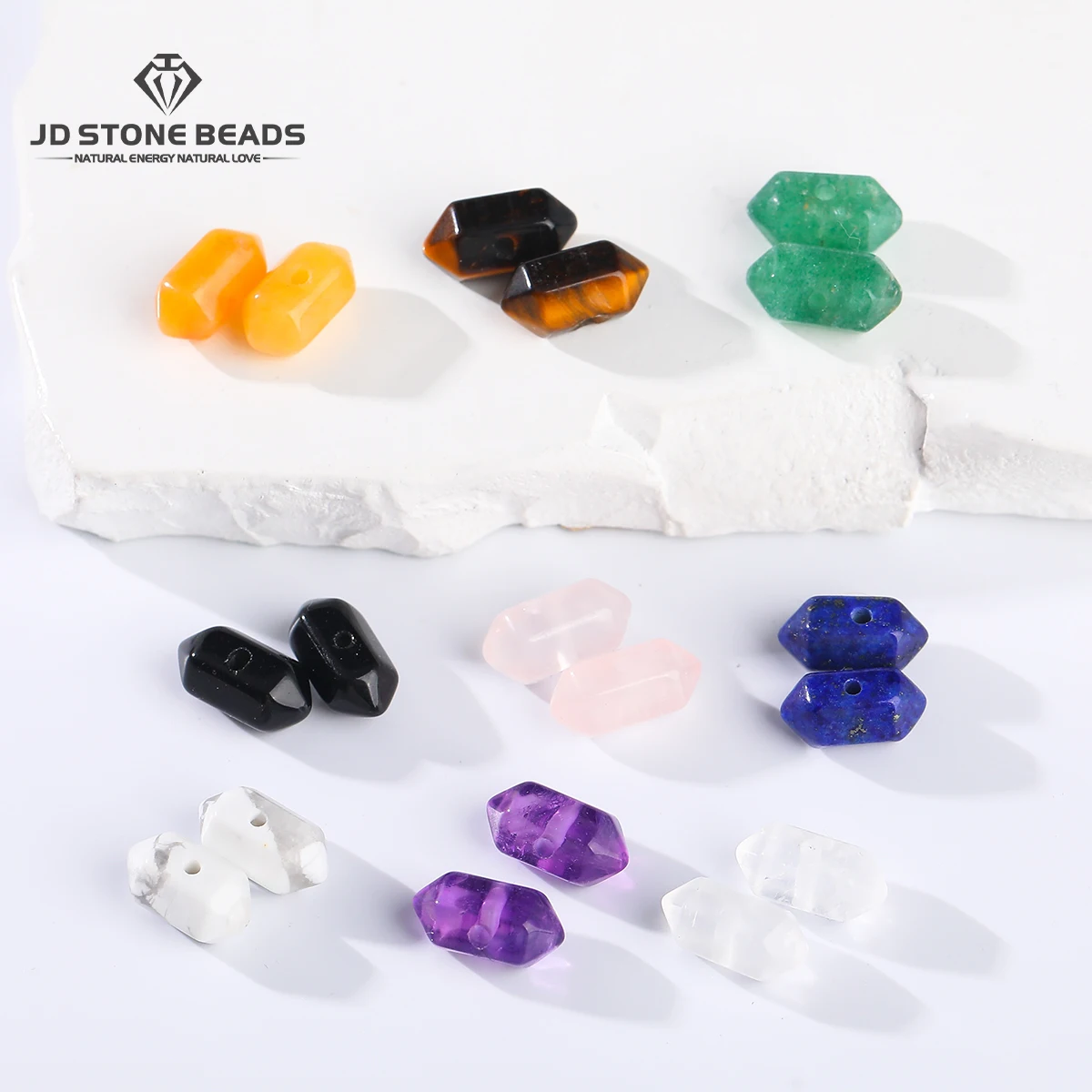 

5 Pcs/lot Natural Stone Amethyst Quartz Jade Double Pointed Hexagonal Beads for Jewelry Making DIY Bracelet Necklace Accessory