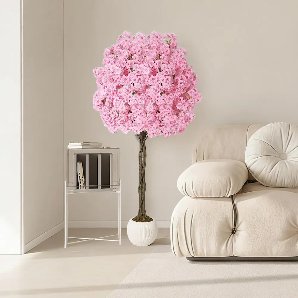Árbol de Flores de Cerezo Artificial Realista – Árbol de Flores Rosadas de 5/6 Pies con Maceta ​ Para decoración del hogar, oficina, interiores y exteriores