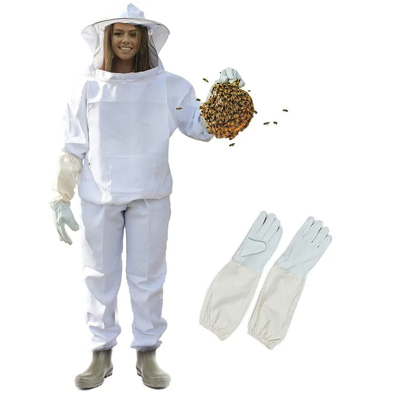 

Anti Bee Suit Beekeeping Jacket Sheepskin Gloves White Bee Suit Split Top 3-Piece Beekeeping Tool Set