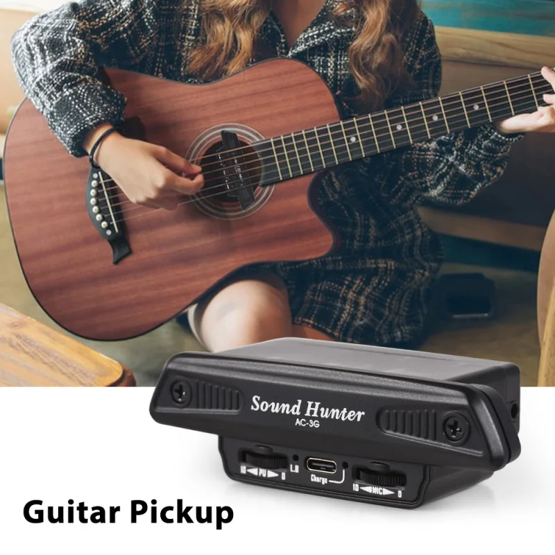 Sound Hunter Guitar Pickup Wooden Guitar Sound Hole Vibration Pickup Dual Coil Pickup System No Punching for Acoustic Guitar