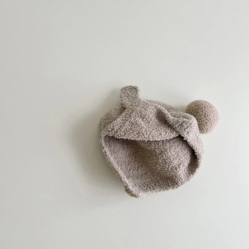 Simpatico cappello da bambino con doppia pompon, berretto di protezione per le orecchie da bambino, berretti invernali caldi per neonati, ragazze, paraorecchie