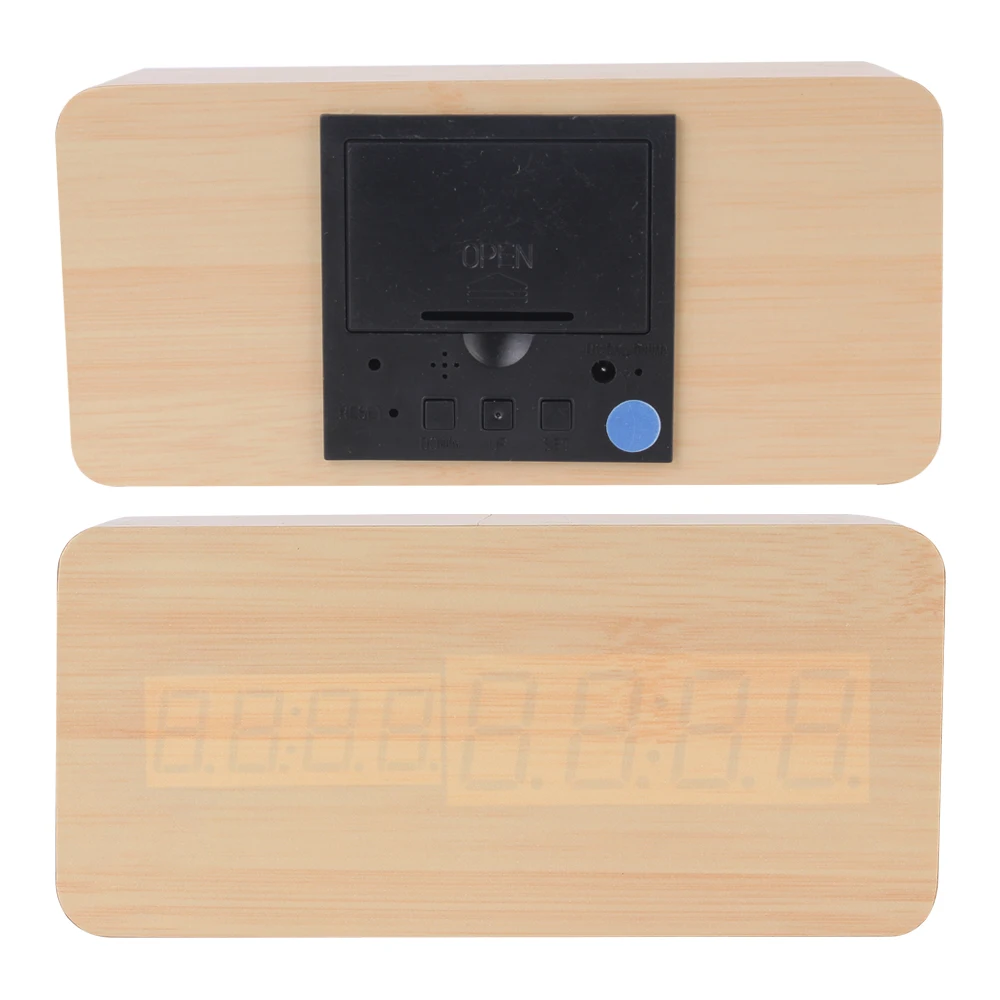 

Wooden Style Desktop Table Clock Sound Control Temperature LED Alarm Clock AAA/USB Digital