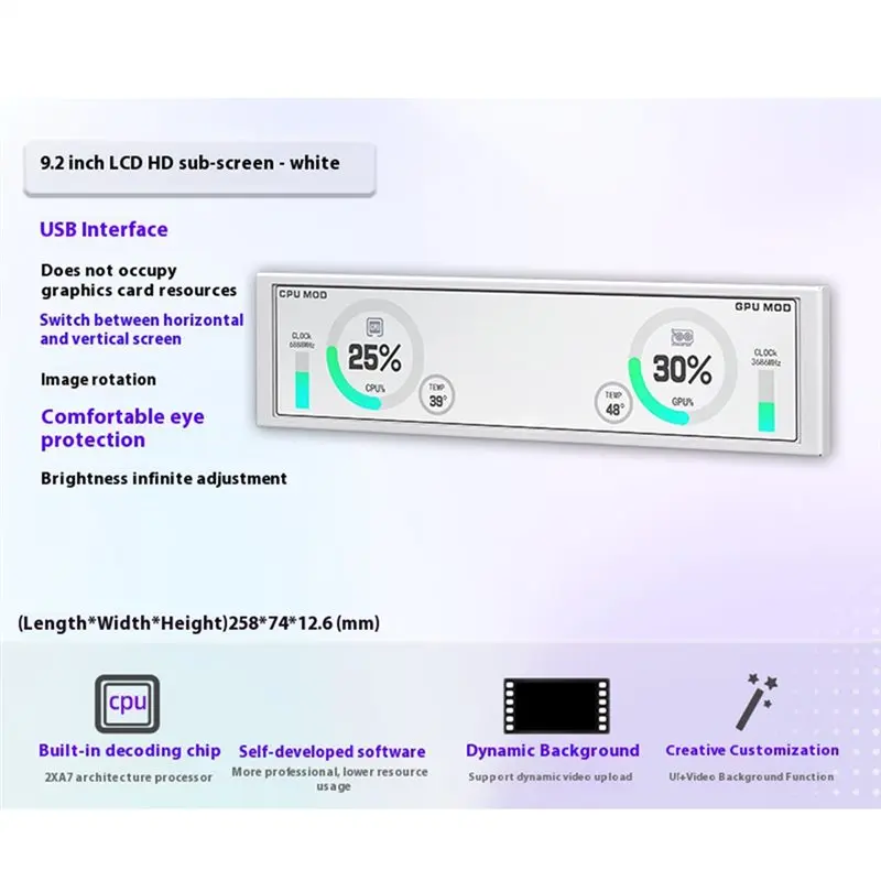 Smart Display 9.2-Inch HD Built-In PC Case Secondary Screen Custom Dynamic Theme No AIDA Or Graphics Card