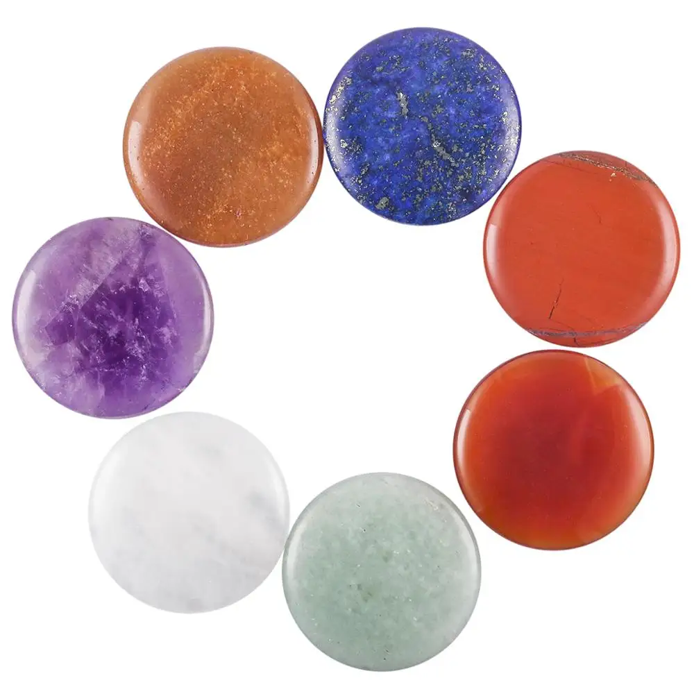 TUMBEELLUWA Set of 7 Healing Crystal 7 Chakra Stones Round Flat Polished Pocket Palm Stones Reiki Balancing