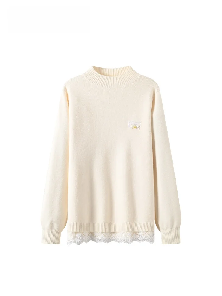 

CaraCLUB plus Size round Ne Long Sve Knitted Sweater Women's Autumn Winter Loose Splicing Fake Two-Piece Sweater