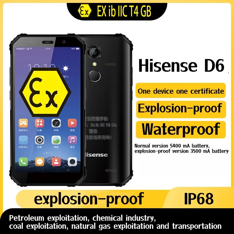 Explosion-proof Hisense D6 Waterproof Smartphone Android 8.1 4GB 64GB Big Battery Tuned Speakers Quest Charge NFC OTG Cellphone
