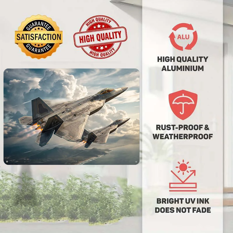F-22 Raptors in Flight Personalized 3D Textured Metal Poster Wall Art Tinplate Sign for Living Room Decorations Man Decor Luxury