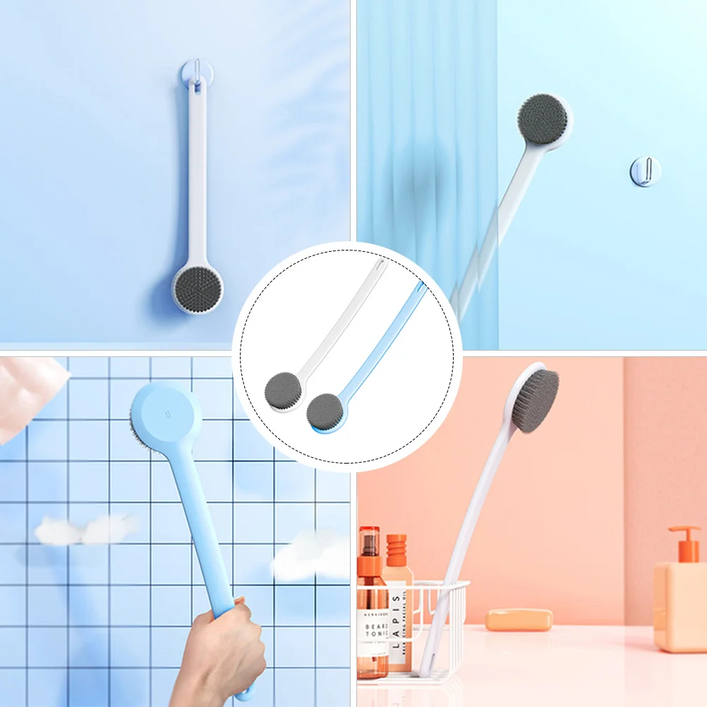 

2Pcs Long Handle Bathing Brush Comfortable Bristle Shower Body Scrubber Back Cleaning Household Supplies Bathing