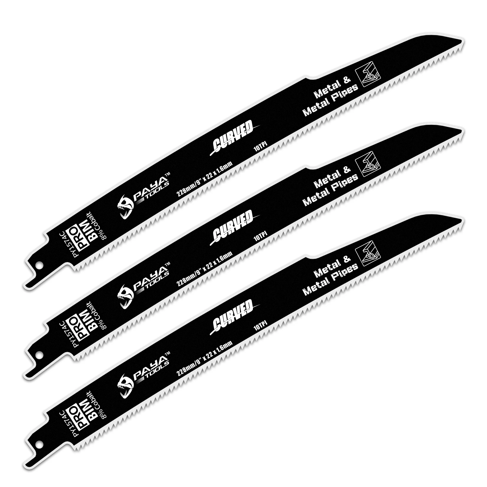 

PAYA Curved Edge Heavy Metal Cutting 9 Inch 10TPI Reciprocating Saw Blade Bi-Metal 8%Cobalt Sabre Saw Blade for Pipe Rebar Metal