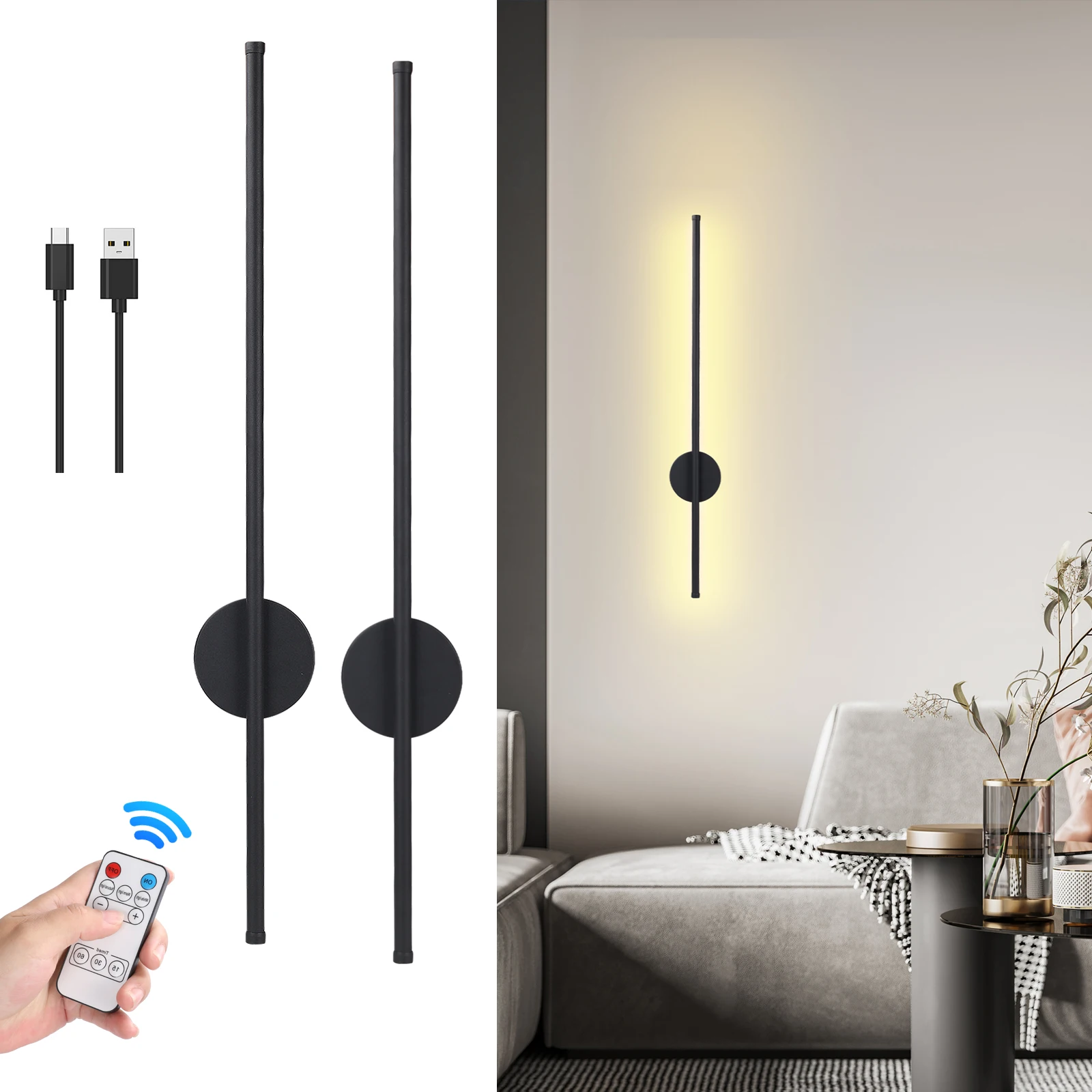 Nordic Long Strip Line Background Wall Lamp Bedside Bedroom Lighting Fixtures Decor for Living Sofa Master Wall Corridor Black