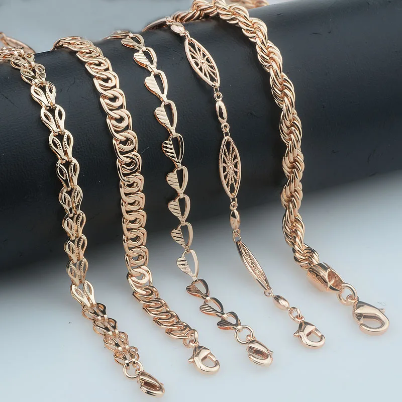 10 Style 50cm 60cm Men Women Necklace 585 Rose Gold Color ChainJewelry