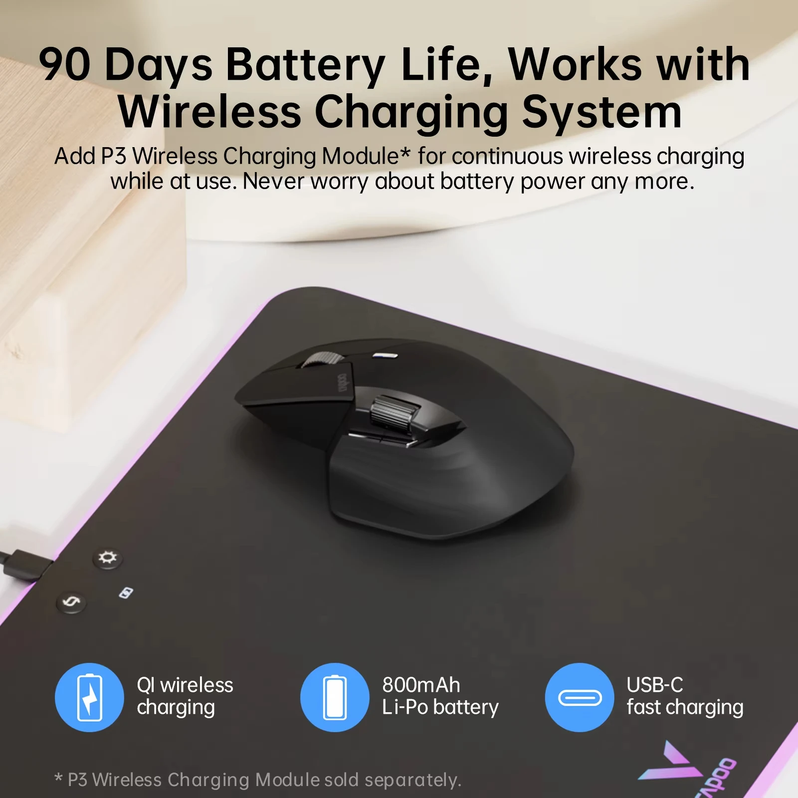 Rapoo MT760/MT760L/MT760Mini/MT760M Rechargeable Multi-mode Bluetooth Wireless Mouse Ergonomic 4000 DPI Support Up to 4 Devices - Image 6