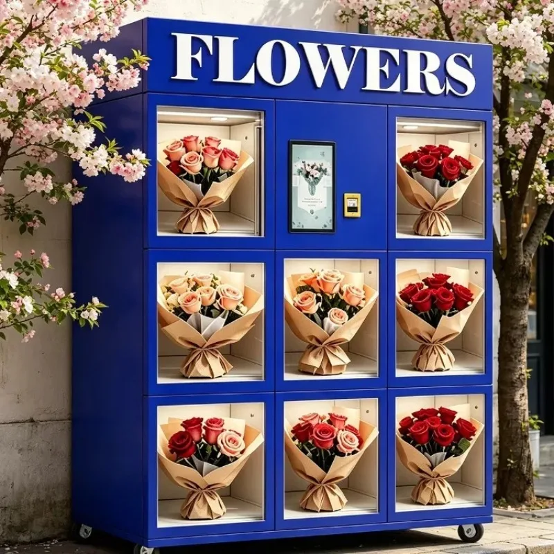 Intelligent Flower Vending Machine Self-service Fresh Flower Dispenser 22-inch Touchscreen Compressor Cooling Cloud-Based