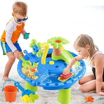 Caixa de areia de mesa de água para crianças, jogo sensorial ao ar livre com brinquedos de areia e piscina contra respingos, perfeita para atividades de verão de crianças