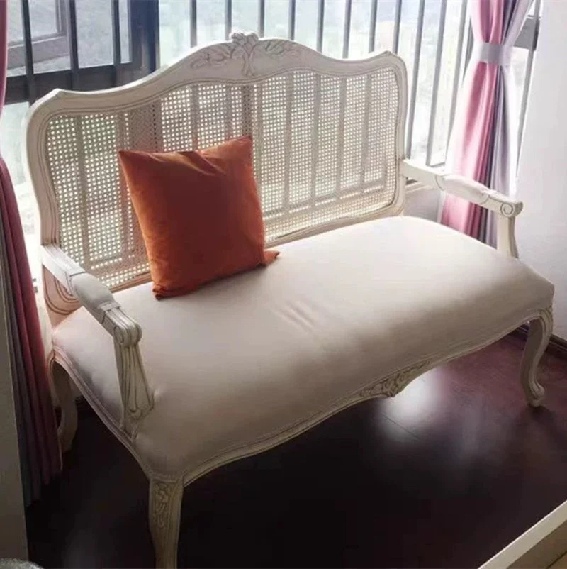 Studio sofa triple ganda tua emas rotan Perancis bunga ukiran kayu solid negara Amerika