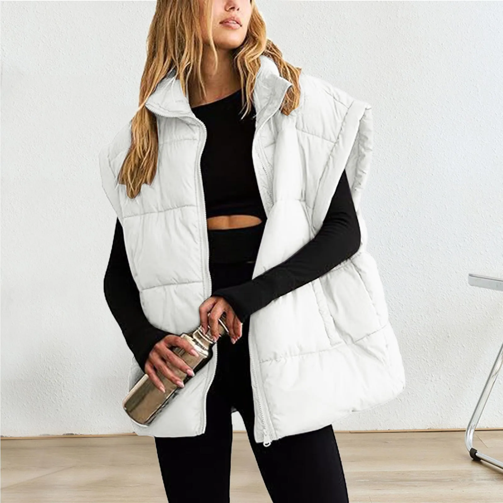 2023 Roll kragen pullover loser Tank mantel Reiß verschluss Mode tasche warme Frauen Baumwolle Weste Jacke lässig Pendler Herbst Wintermantel neu