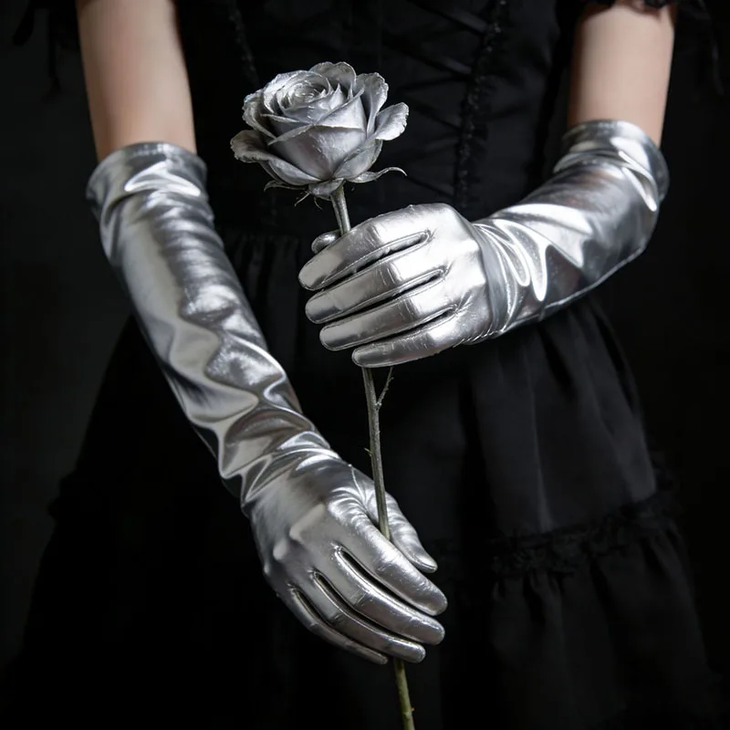 38cm Women Sexy Patent Leather Long Gloves Pole Dance Tight Glove Nightclub Cosplay Party Clothing Accessories Stage Performance