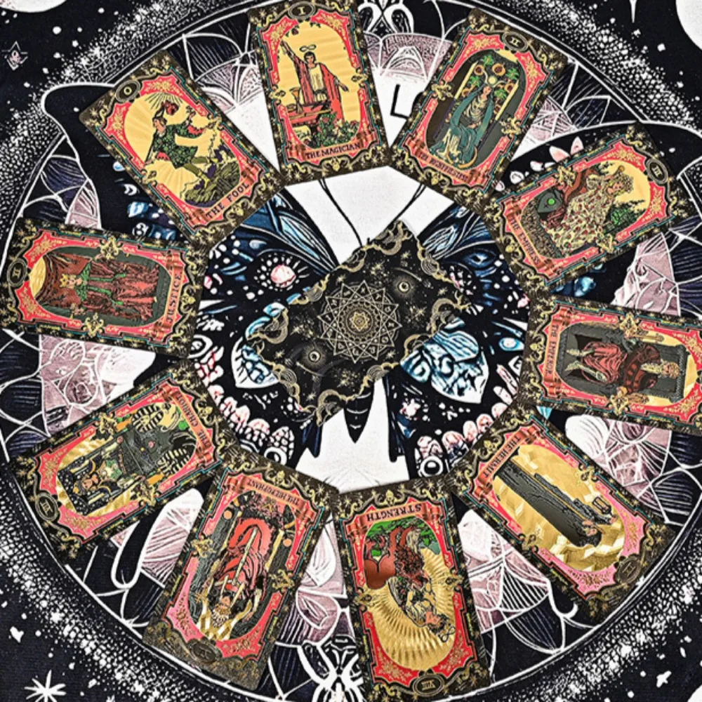 78 Pcs PVC Waterproof Cards 12 Zodiac Black Gold Celestial Gold Foil Rider Waite Tarot Deck Wear-resistant 12*7cm