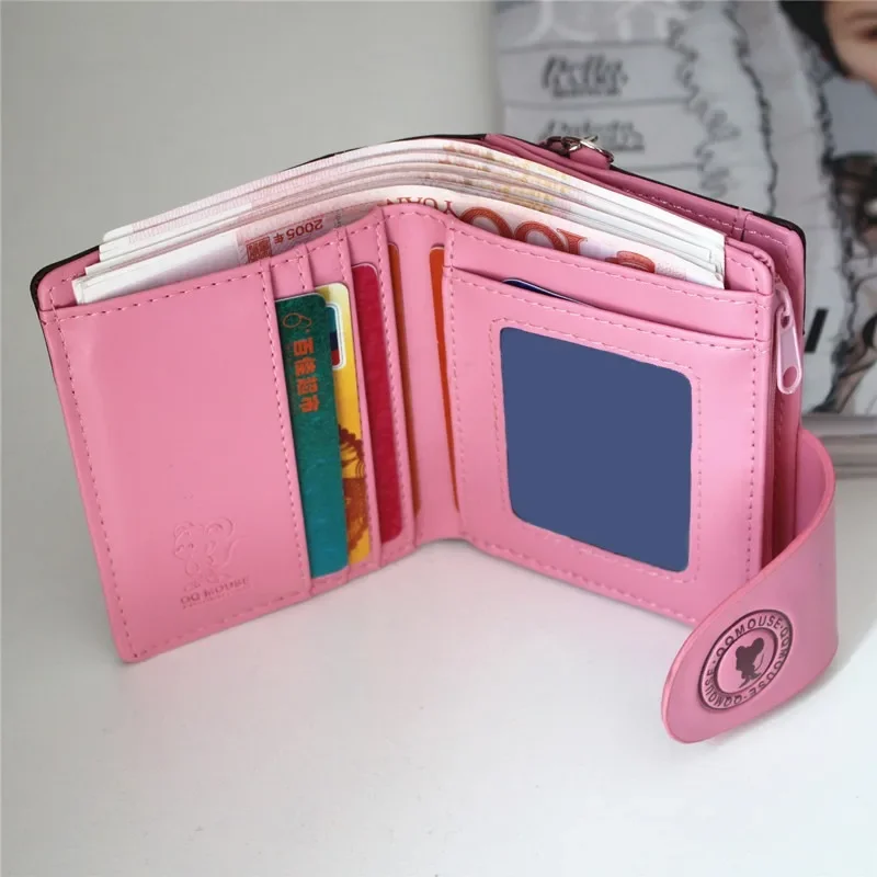 Disney Mickey Mouse Wallets Cartoon Figure Short Style Zipper Coin Purse MultiFunction Card Holder PU Leather Money Bags Gifts