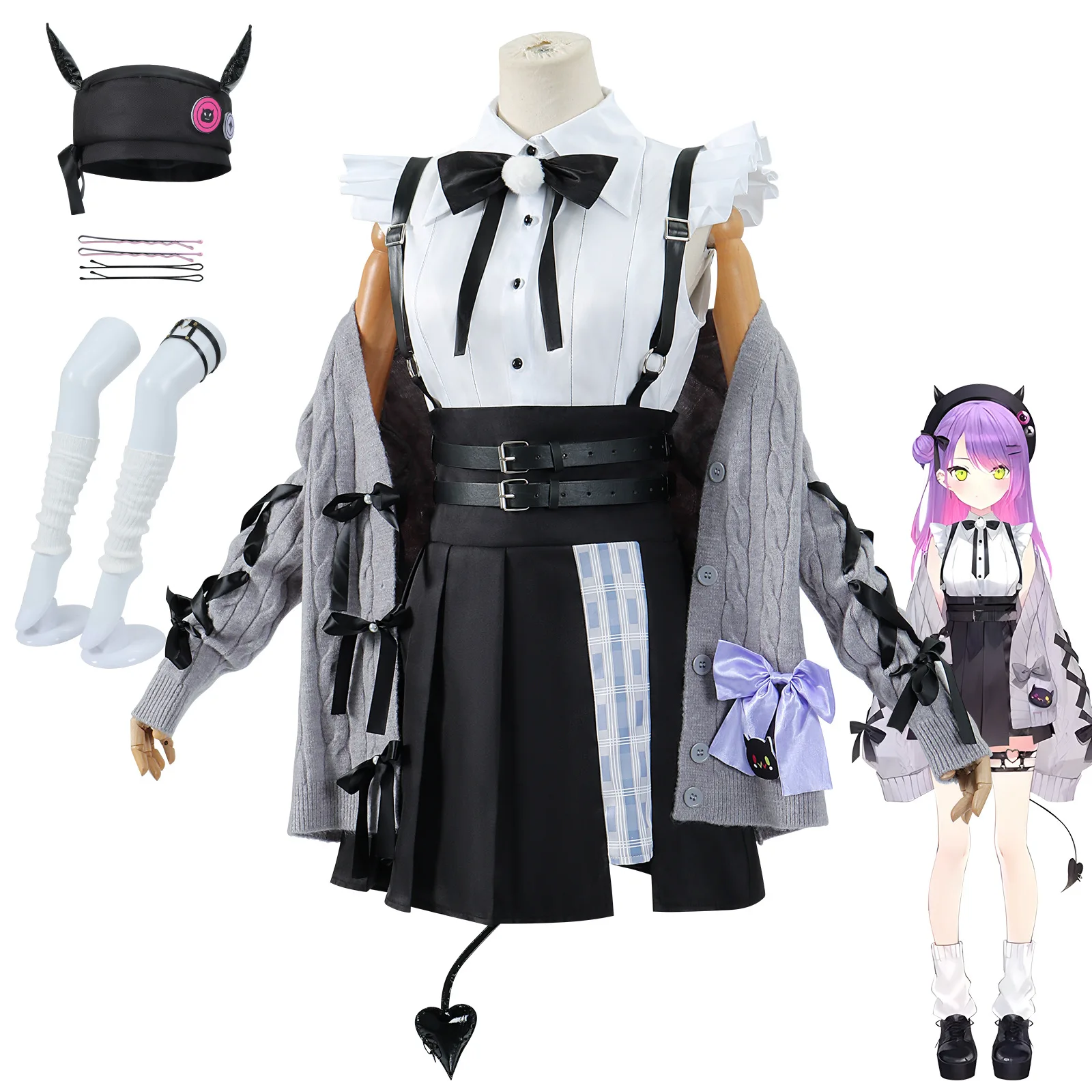 Anime Hololive Tokoyami Towa VTuber Idol Costume Cosplay Abiti carini Accessori per cappelli Set completo Uniforme Abiti per feste di Halloween