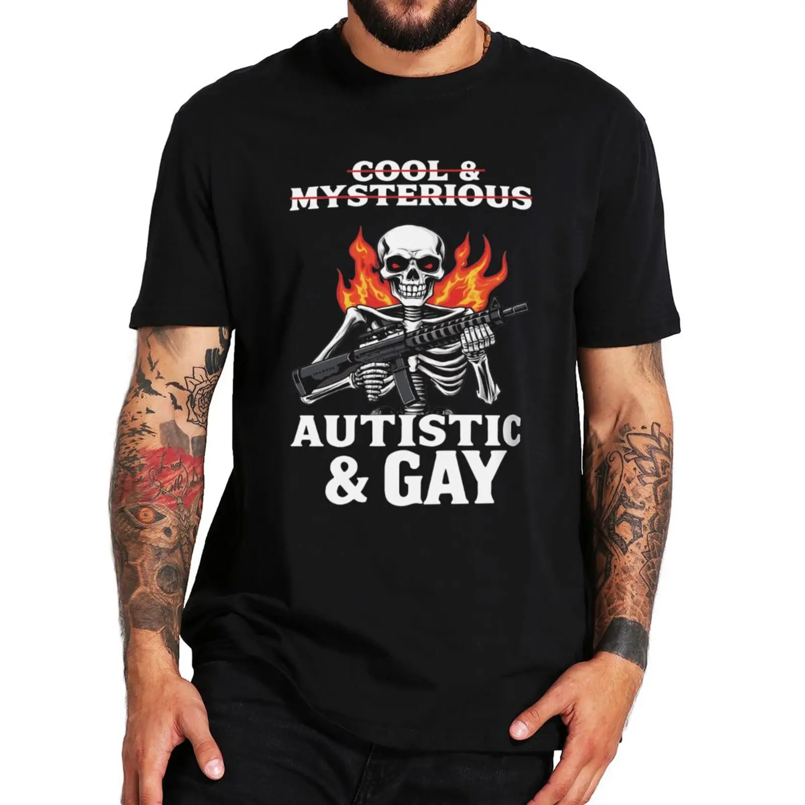 

Cool Mysterious Autistic Gay T Shirt Funny Hard Skeleton Meme Graphic T-shirt 100% Cotton Soft Unisex Y2k Women Men Clothing