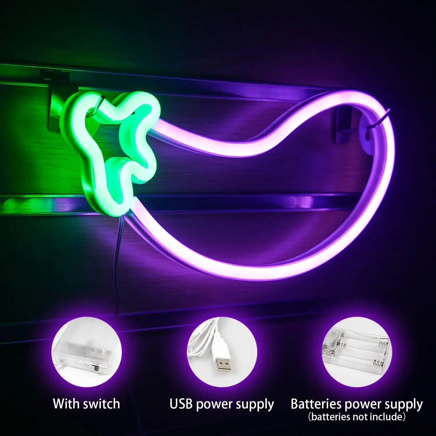 USB/Battery LED Neon Lights Sign for Wall Art Decor Gaming Bar Bedroom Decoration Hanging Neon Sign Party Eggplant Night Lamp