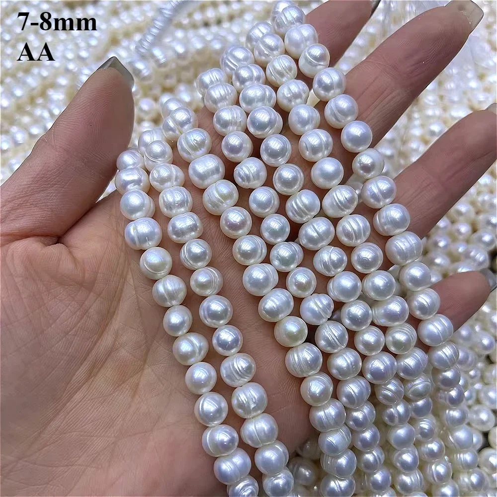 7-8mm AA Natural Freshwater Nearround White Pearl Bead 100% Fine Premium Jewelry Make DIY Necklace Bracelet Accessories Gift