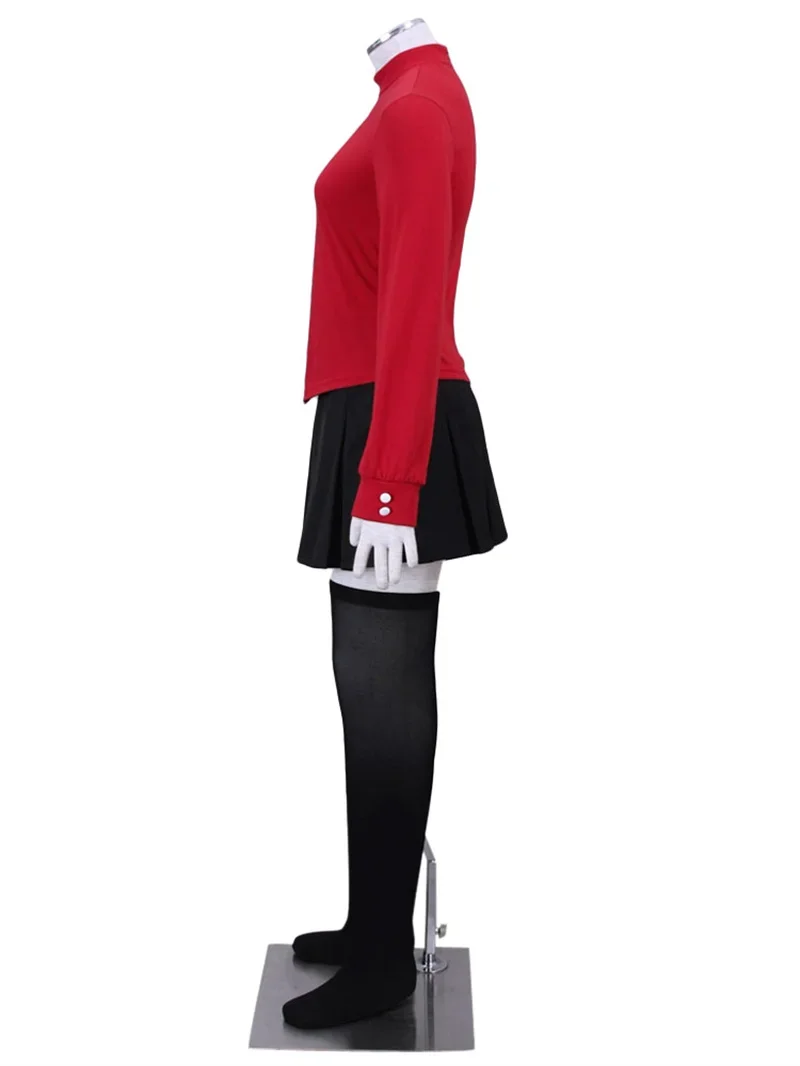 Anime Fate Stay Night Tohsaka Rin Cosplay Costume For Women Kids Girl Plus Size Red Shirt Skirt Stocking Hairpins Set