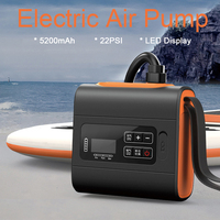 Portable Electric Air Pump with Lithium Battery Dual-Core 5200mAh 22PSI, LED Display, Auto Stop, Ideal for Paddle Boards, Kayaks