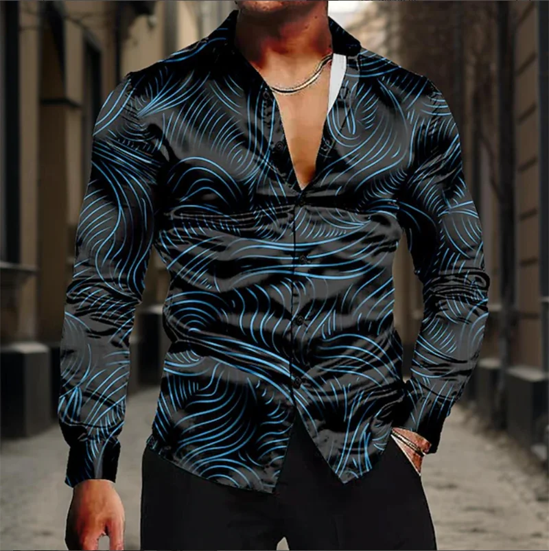 Men's Long Sleeve Shirt Irregular Geometry Marble Lines Casual Formal Business Clothing Spring Clothing
