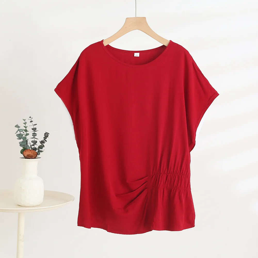 الصيف بلايز بلا أكمام فلوي استرخاء صالح التخسيس تي شيرت غير رسمي مع الخصر المدخن المألوف موضة Ruched المحملة القمم
