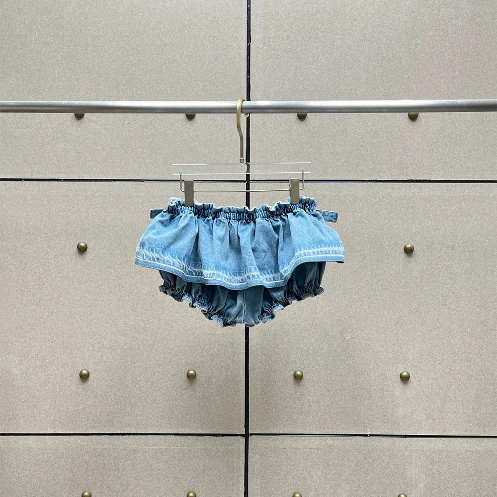

Women's Y2K Cotton Denim Shorts Ruffled Tiered Mini Skirt Bloomers Elastic Waist Belted Short Pants Streetwear New Summer 2026