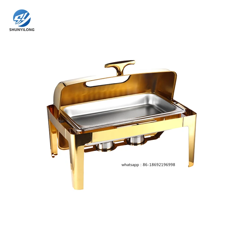 Luxury Stainless Steel Gold Round Chafing Dish Buffet Set Catering Food Warmer Roll Top Visible Chaffing Shaffing Dish Buffet