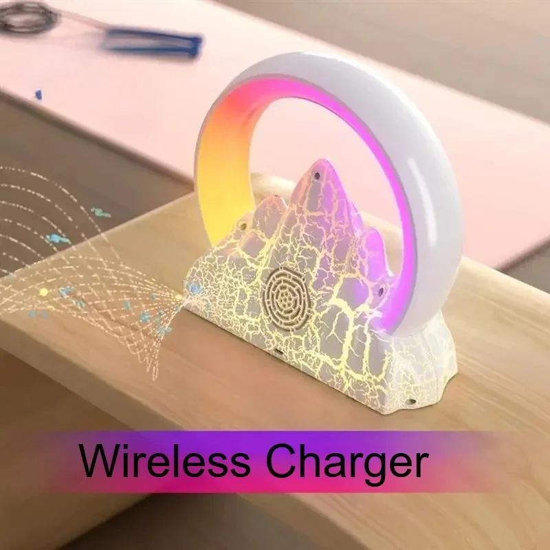 

Настольная лампа с беспроводным зарядным устройством 4-в-1, ночник, будильник, Bluetooth-динамик, умная атмосфера для спальни, офиса, домашнего декора