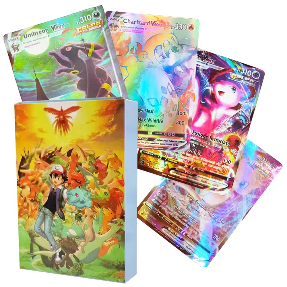 200pcs Pokemon Cards English Italiano French Deutsch Playing Charizard Vmax Gx Anime Pikachu Battle Trainer Collection Card Toy