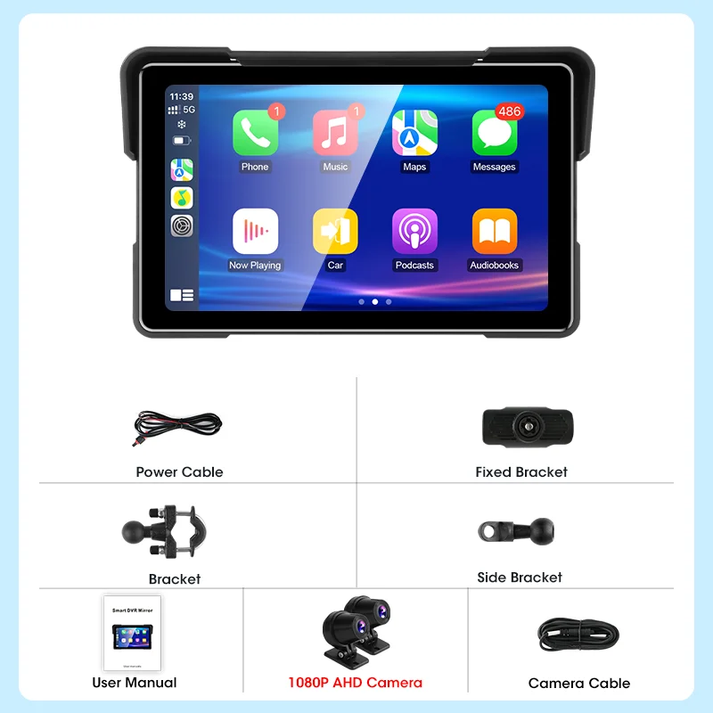 5/7 inch Draadloze Carplay Motorfietsen Navigatie GPS Android Auto 1080P/2K DVR Draagbare Moto Scherm IPX7 Waterdicht PhoneLink