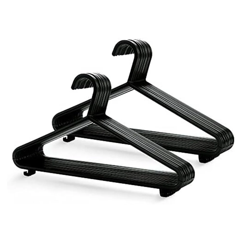 10 Pack Plastic Hangers for Adults Space Saving Design with Pants Bar and Clip for Suits Trousers Skirts Storage