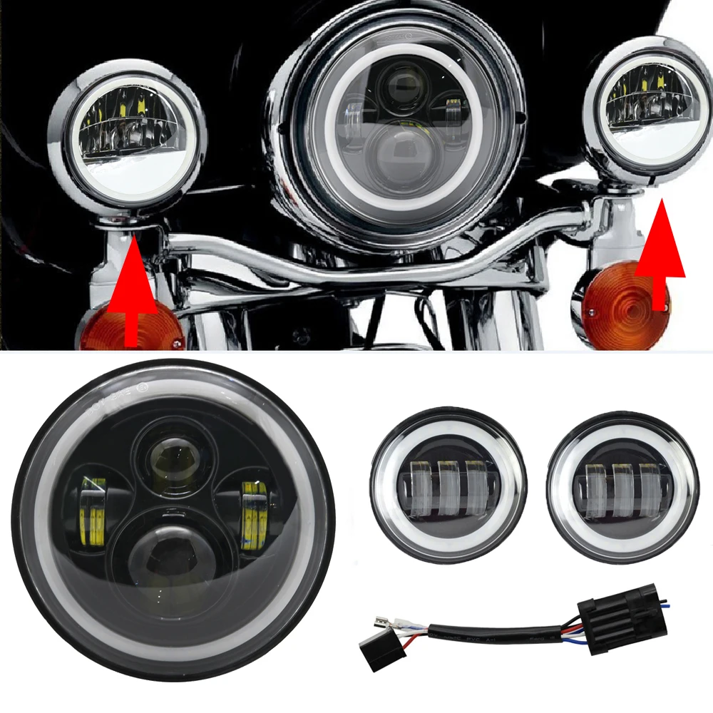 

7-дюймовая светодиодная фара проектора 4,5-дюймовая противотуманная фара ближнего света для Harley Touring Electra Glide Road King Softail Night Train Bad Boy Light