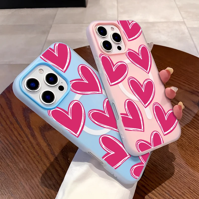 マグネットファッション トレンド シンプル ガーリッシュ ハート フルスクリーン ラブ スマホケース iPhone16 15 14 13 12 11PROMAX対応 シリコンケース カバー