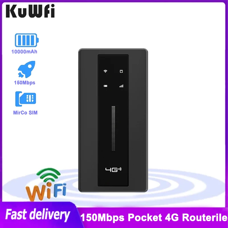 

KuWFi 4G LTE Wireless WiFi Router Portable Outdoor Travel 150Mbps Mobile Hotspot 10000mAh With Sim Card Slot RJ45&LED Indicator