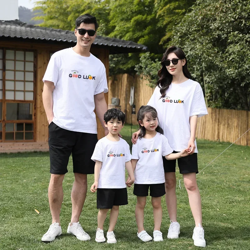 Family Look Cotton Clothes Mom Dad Tees Family Matching T-Shirts Mother Daughter Tops Father Son Shirt Baby Girls Boy Jumpsuits