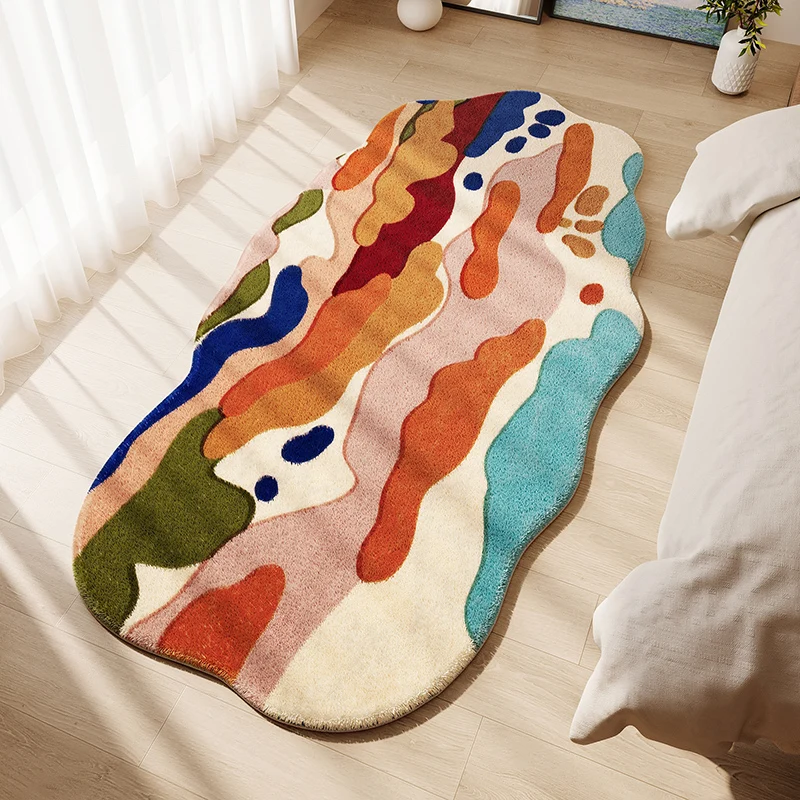 

For Irregular Shapes Carpets for Living Room Dopamine Color Bedroom Decor Plush Carpet Fluffy Soft Bedside Floor Mat Thick Study