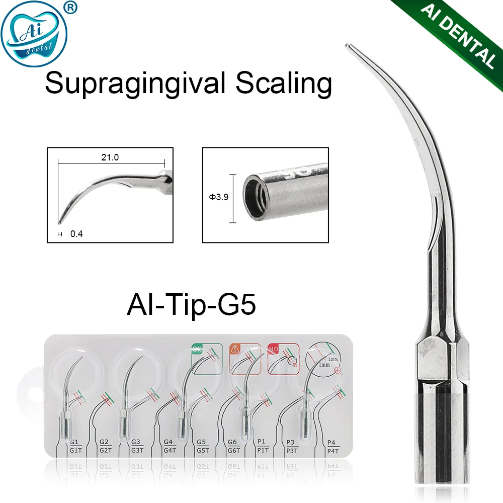 Końcówki ultradźwiękowe AI Dental seria BG do skalowania naddziąsłowego/p-poddziąsłowego/E-ED endodontyka/DG-naddziąsłowy/PD-poddziąsłowy