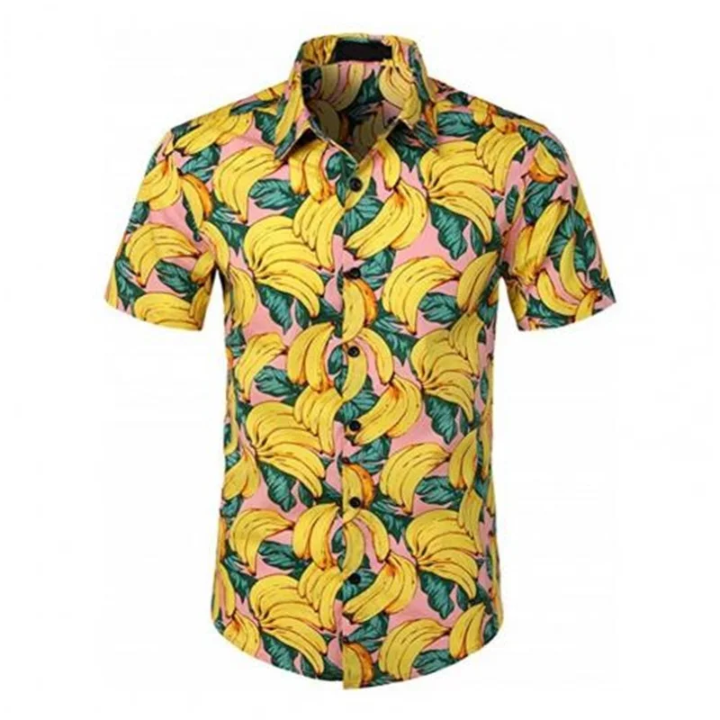 3D Printed Banana Fruit Graphic Shirt For Mens Casual Short Sleeve Beach Hawaiian Shirts Men Plus Size Vacation Tees Streetwear