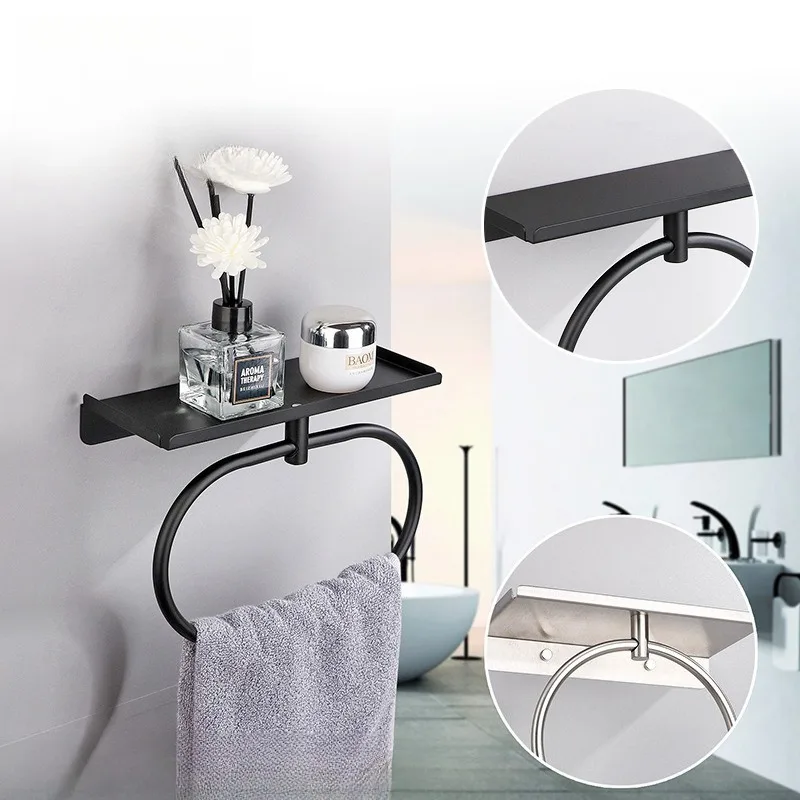 

No Drill Circular Towel Ring - Stainless Steel Bathroom Hanger for Hand/Face Towels, Rustproof Wall Mount Holder towel rack
