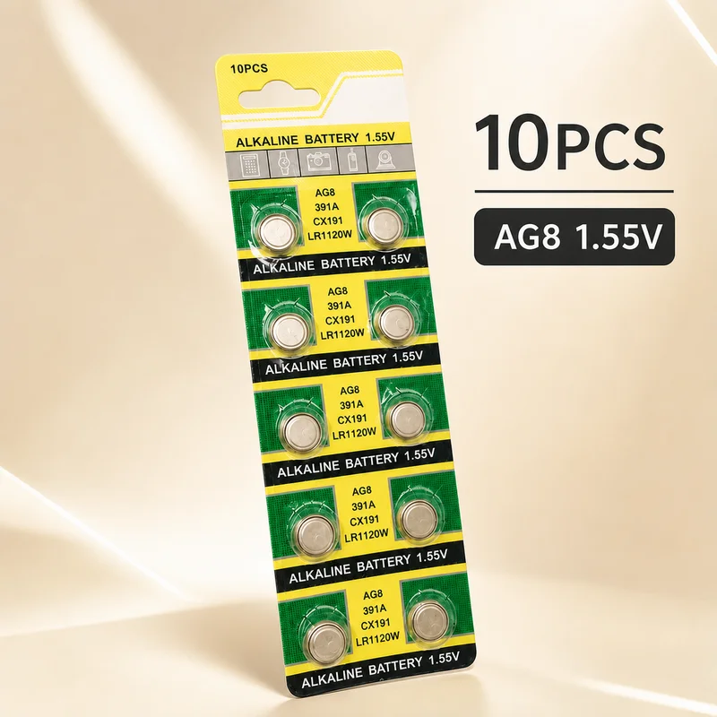 Alkaline Button Cell Battery AG8 LR1120 391 SR1120 10PCS Lot Replacement Coin Cells For Digital Watch Stable Power Supply