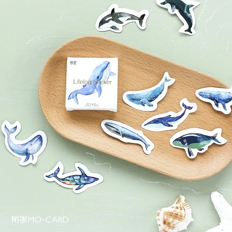 45 Pcs Ocean Whales Mini Paper Stickers Cute Watercolor Blue Whales Decals For Laptops Phones Scrapbook Planners Kids Craft