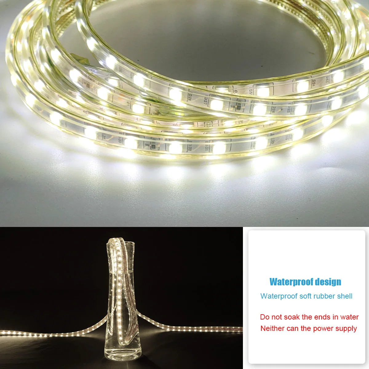 60Leds/m SMD 5050 Led Strip Light 220V High Brightness Waterproof Flexible Kitchen Outdoor Garden Led Lights 5m10m EU plug image 3
