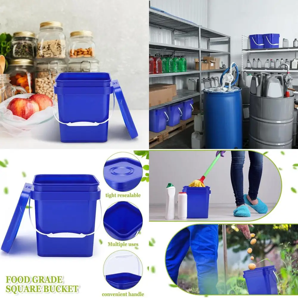

10-Pack 1 Gallon Square Food Grade Plastic Buckets with Lids, 4.5L Utility Containers for Storage, Ideal for Food, Oil, Water, F